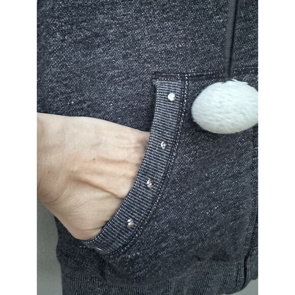 Y2K Vintage Women’s Ed Hardy Sherpa Lined Pom Pom String Studded Hoodie Sz S - Picture 7 of 15